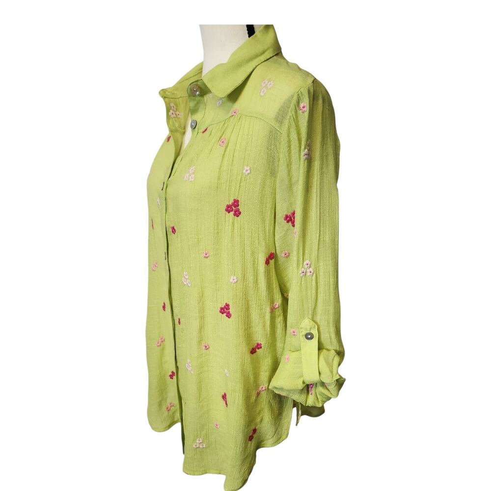 Anthropologie Figueroa & Flower Lime Green Long Sleeve Button Down Shirt Small - Picture 3 of 7